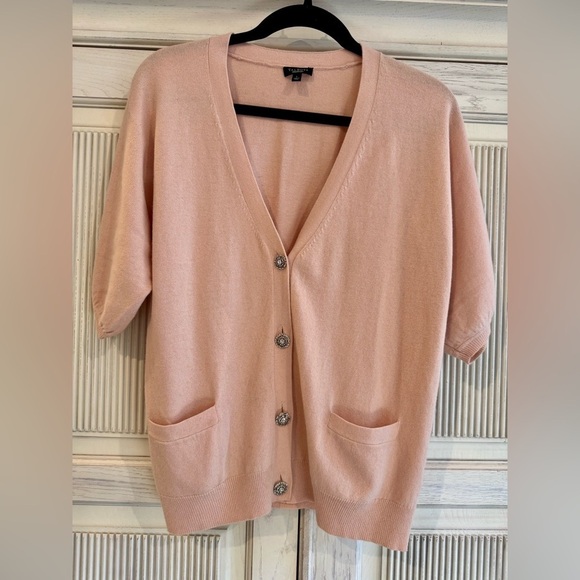 TALBOTS Womens Pink Peach Shortsleeve V-neck Cardigan, Large - Picture 1 of 14